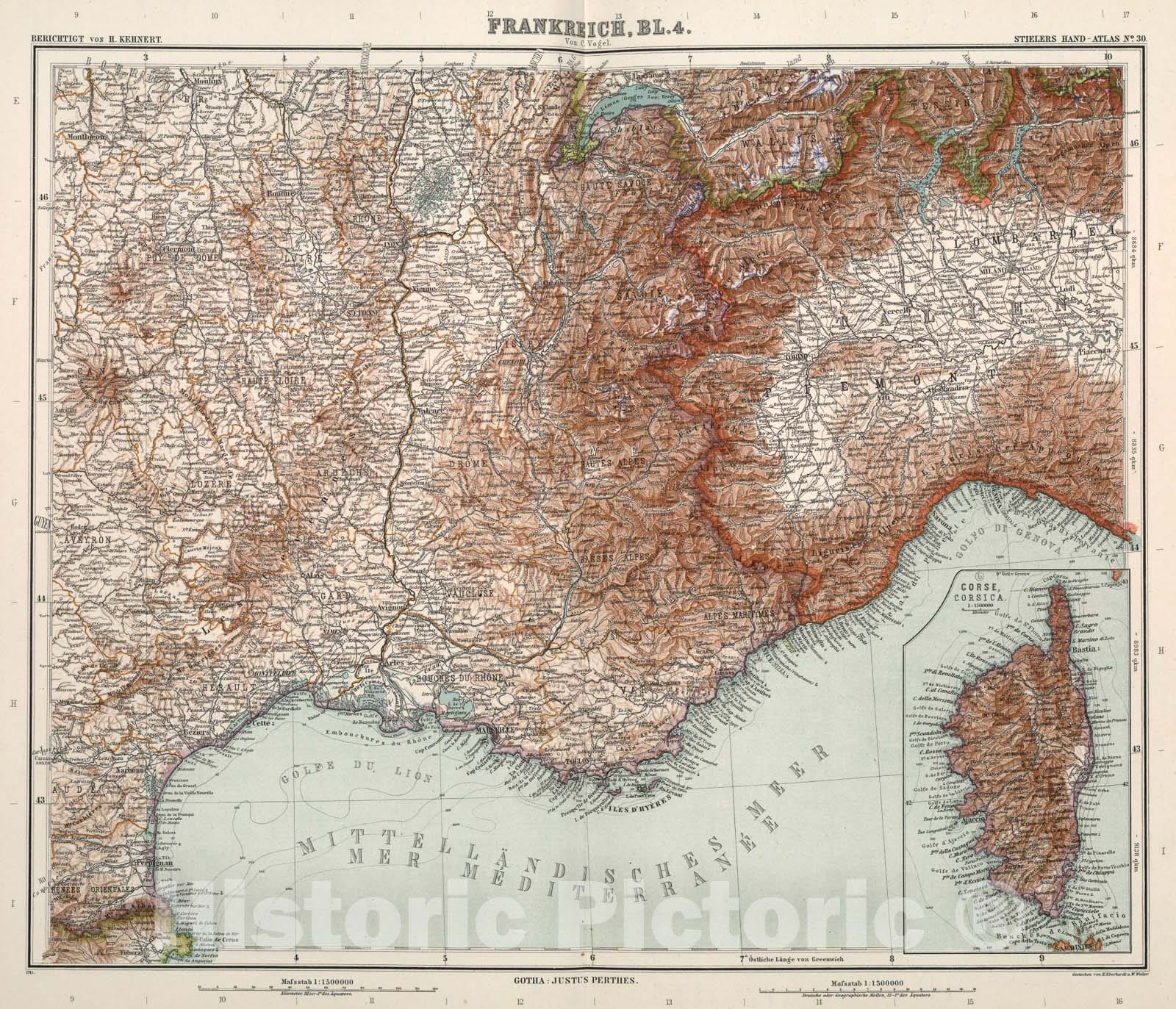 Historic Map : Nr. 30. Frankreich, Bl. 4. ... von C. Vogel., 1911, Vintage Wall Art