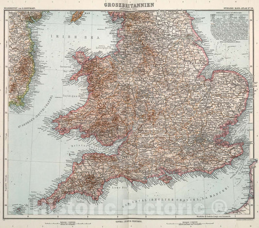 Historic Map : Nr. 38. Groszbritannien, Suedl. Bl. ... von O. Koffmahn., 1911, Vintage Wall Art