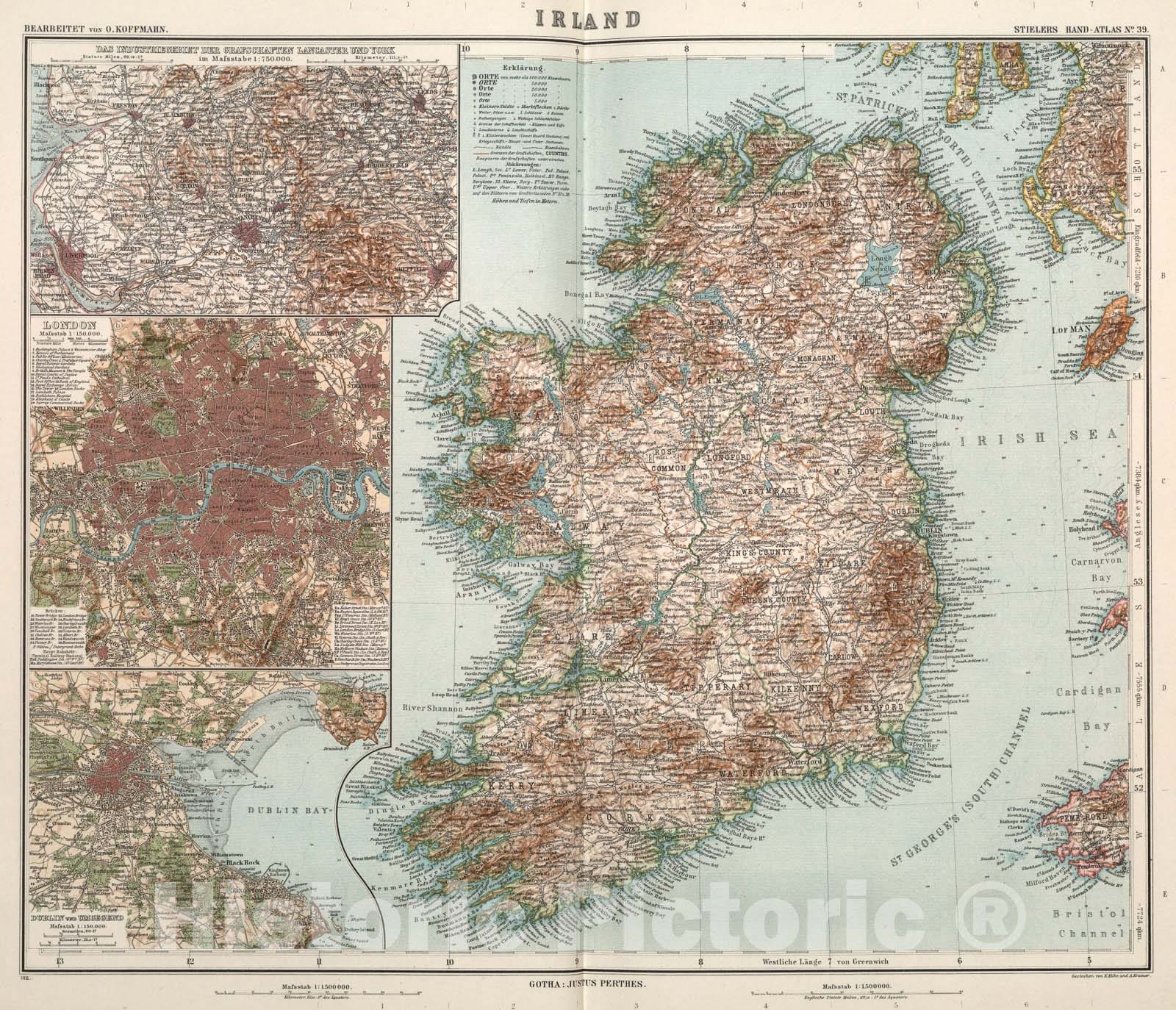 Historic Map : Nr. 39. Irland. ... von O. Koffmahn., 1911, Vintage Wall Art