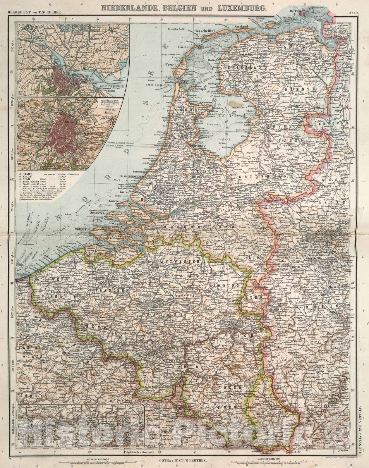 Historic Map : Nr. 40. Niederlande, Belgien und Luxemburg. ... von C. Scherrer., 1911, Vintage Wall Art