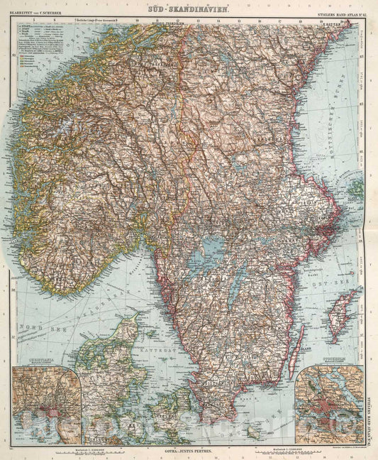Historic Map : Nr. 42. Sued-Skandinavien. ... von C. Scherrer., 1911, Vintage Wall Art