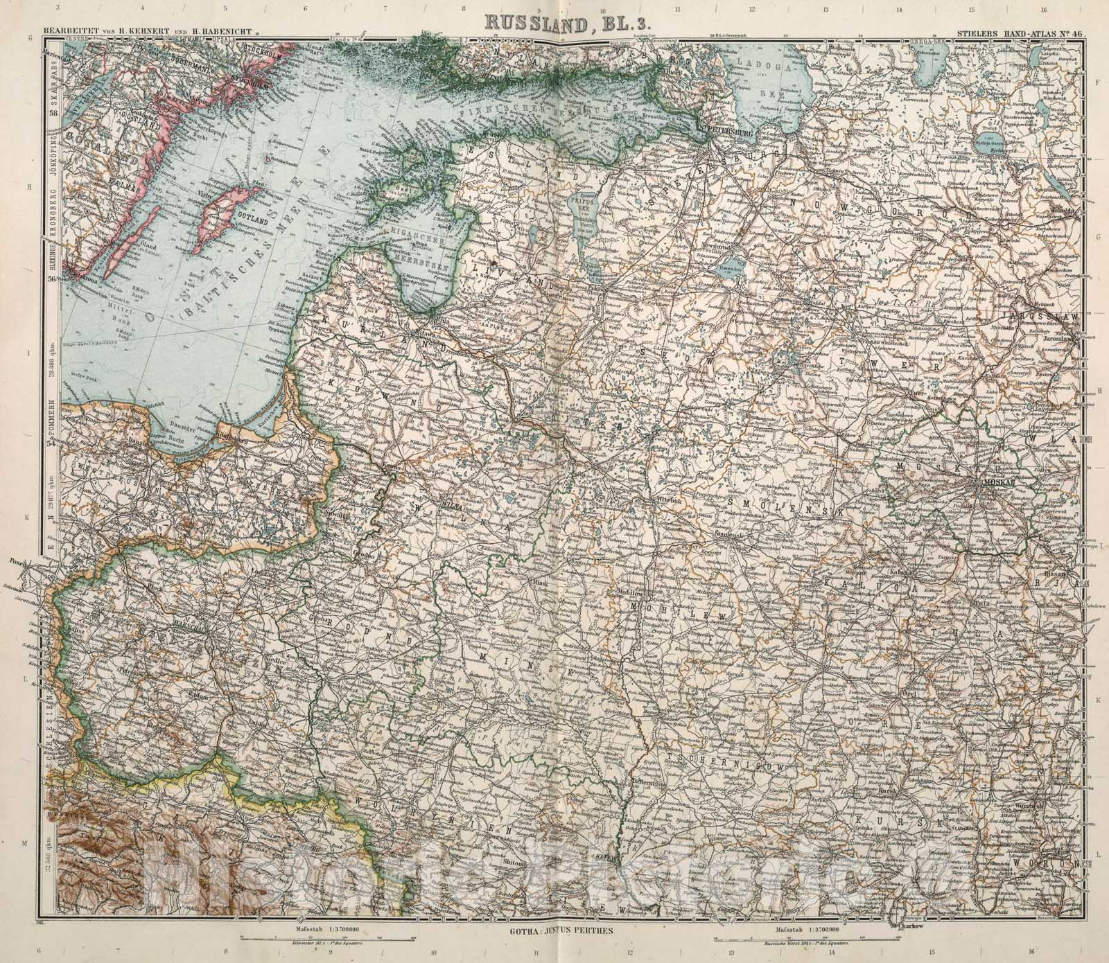 Historic Map : Nr. 46. Russland, Bl. 3. ... von H. Kehnert und H. Habenicht., 1911, Vintage Wall Art