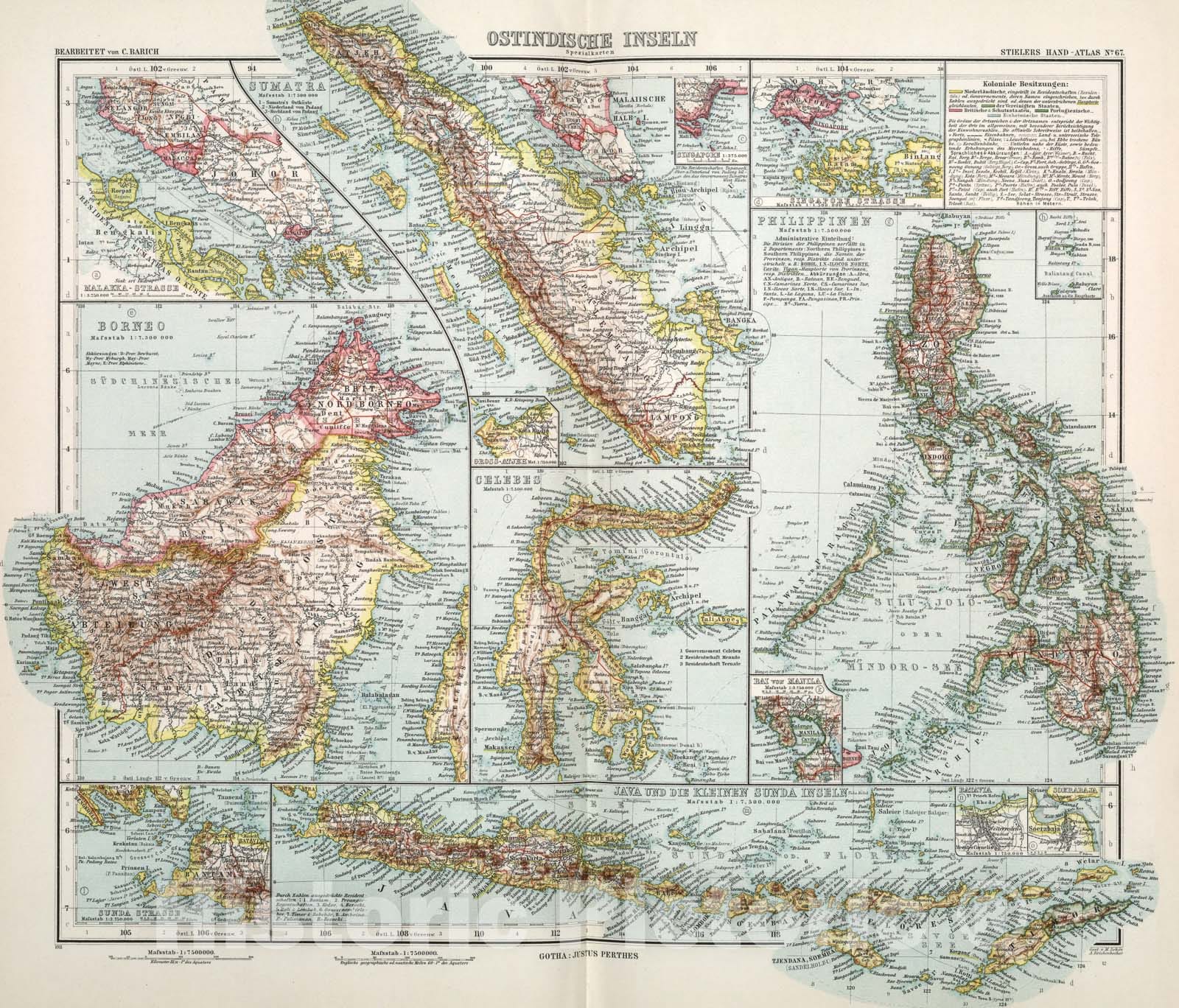 Historic Map : Nr. 67. Ostindische Inseln. .... C. Barich., 1911, Vintage Wall Art
