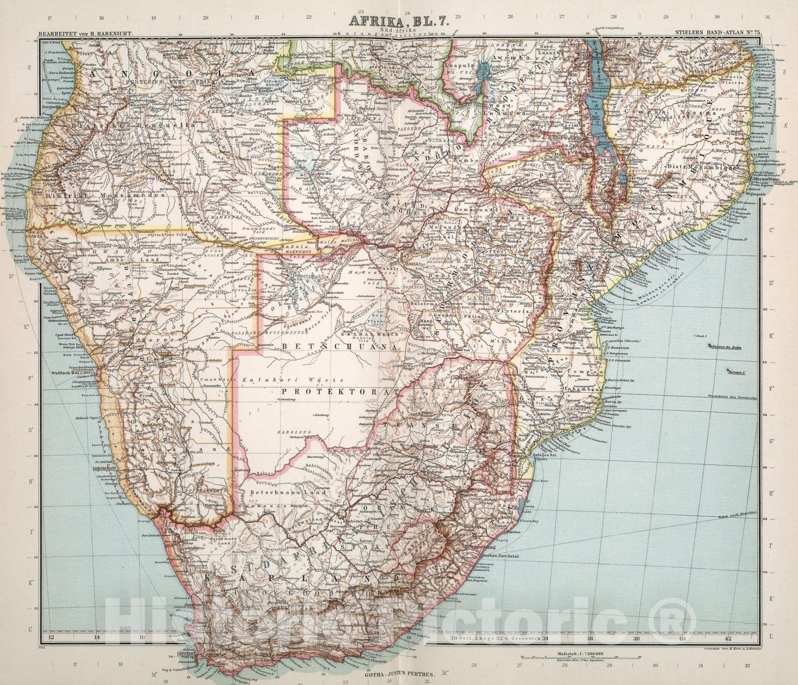 Historic Map : Nr. 75. Afrika, Bl. 7. ... von H. Habenicht., 1911, Vintage Wall Art