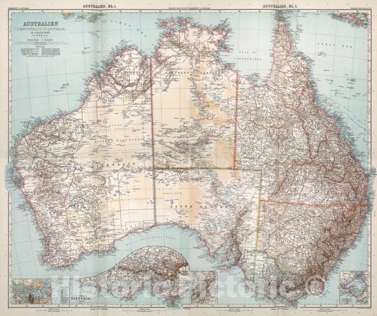 Historic Map : Composite Map: Nr. 77-80. Australien (Commonwealth of Australia) in four Blaettern von Dr. H. Haack., 1911, Vintage Wall Art
