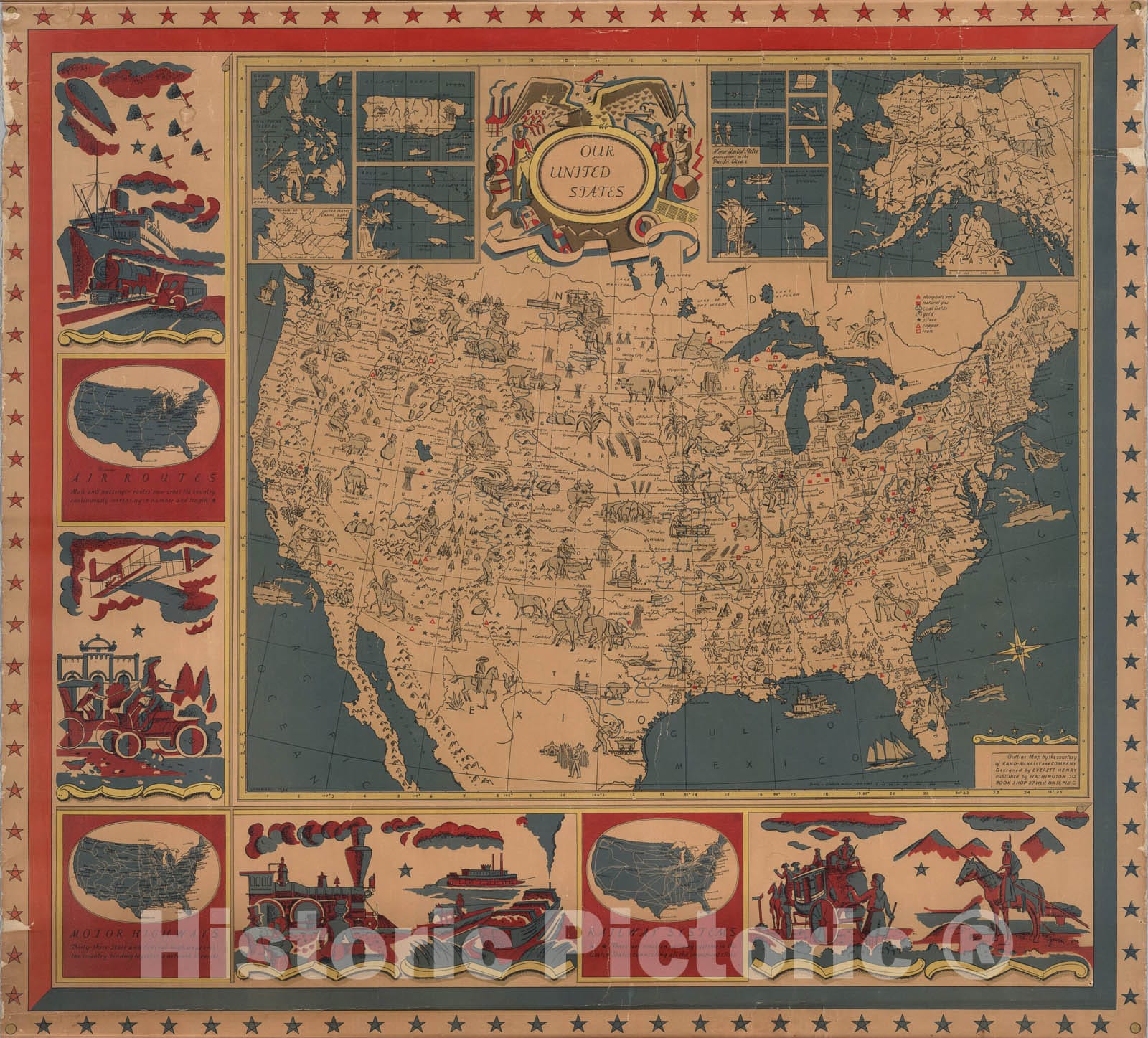 Historic Map : Our United States., 1930, Vintage Wall Art