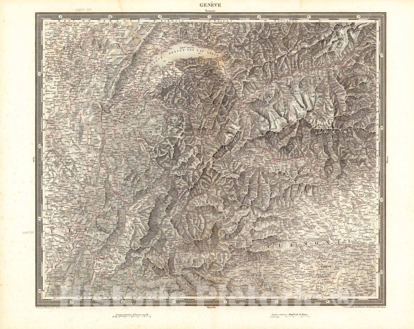Historic Map : La Savoie : Geneve, 1838, Vintage Wall Art