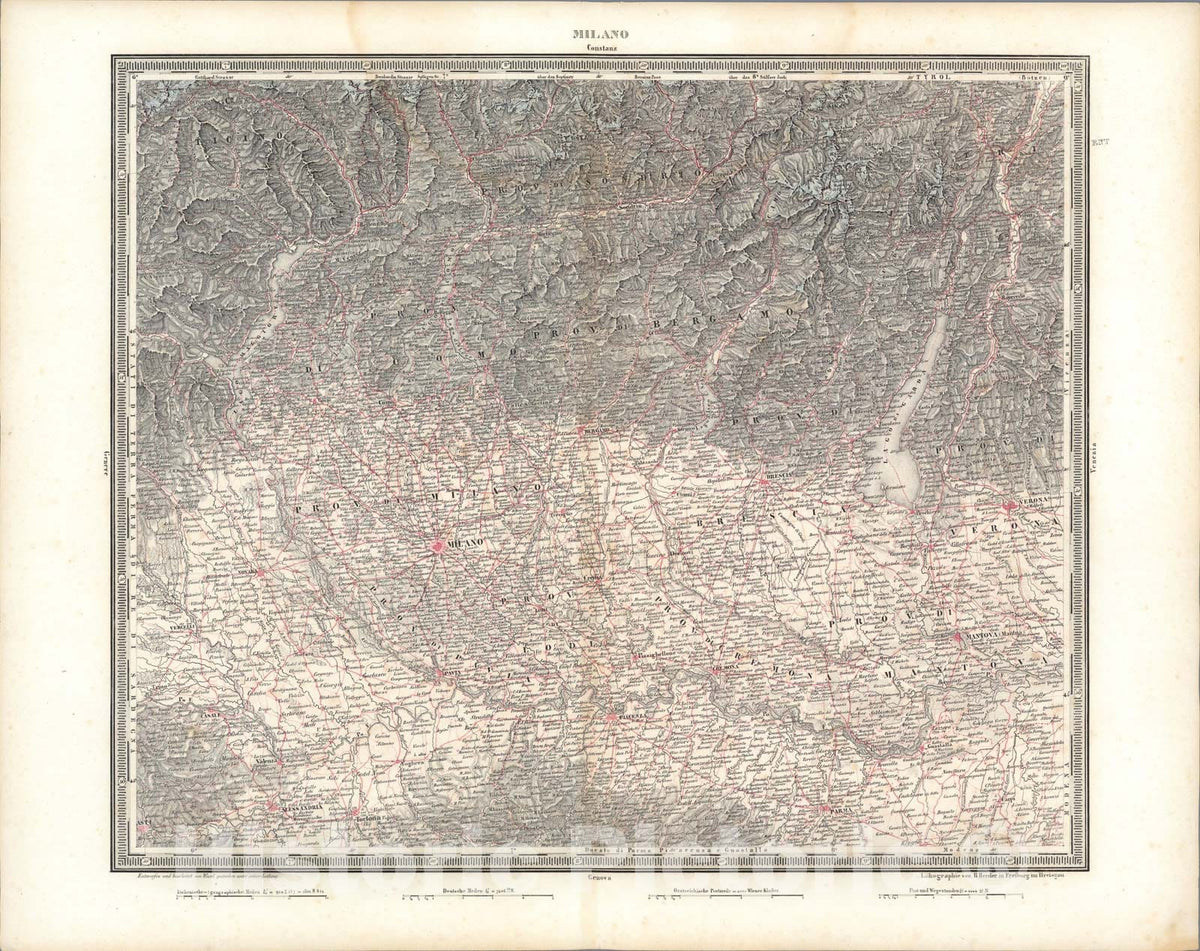 Historic Map : Milano, 1838, Vintage Wall Art