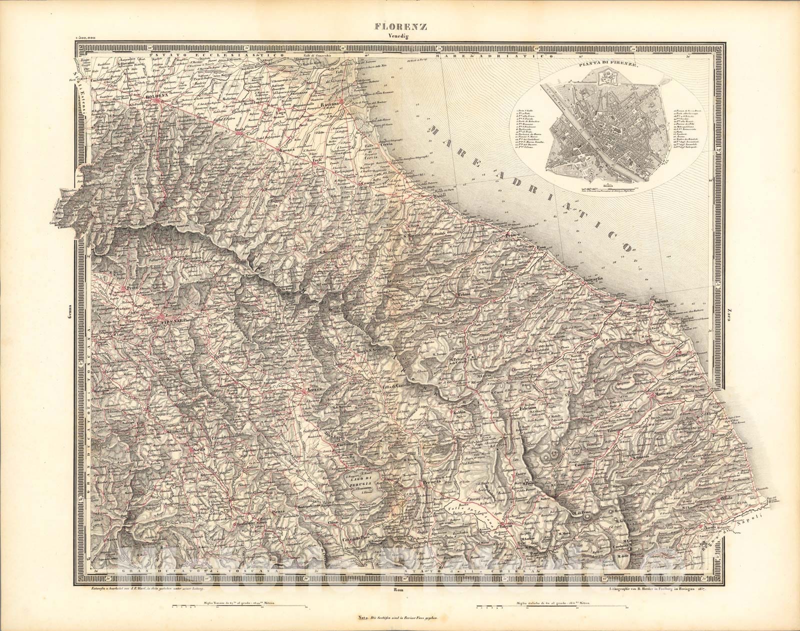 Historic Map : Florenz, 1838, Vintage Wall Art