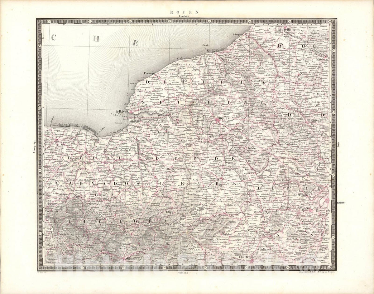 Historic Map : Rouen, 1838, Vintage Wall Art