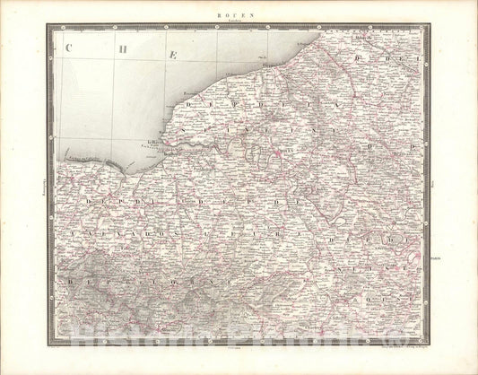 Historic Map : Rouen, 1838, Vintage Wall Art