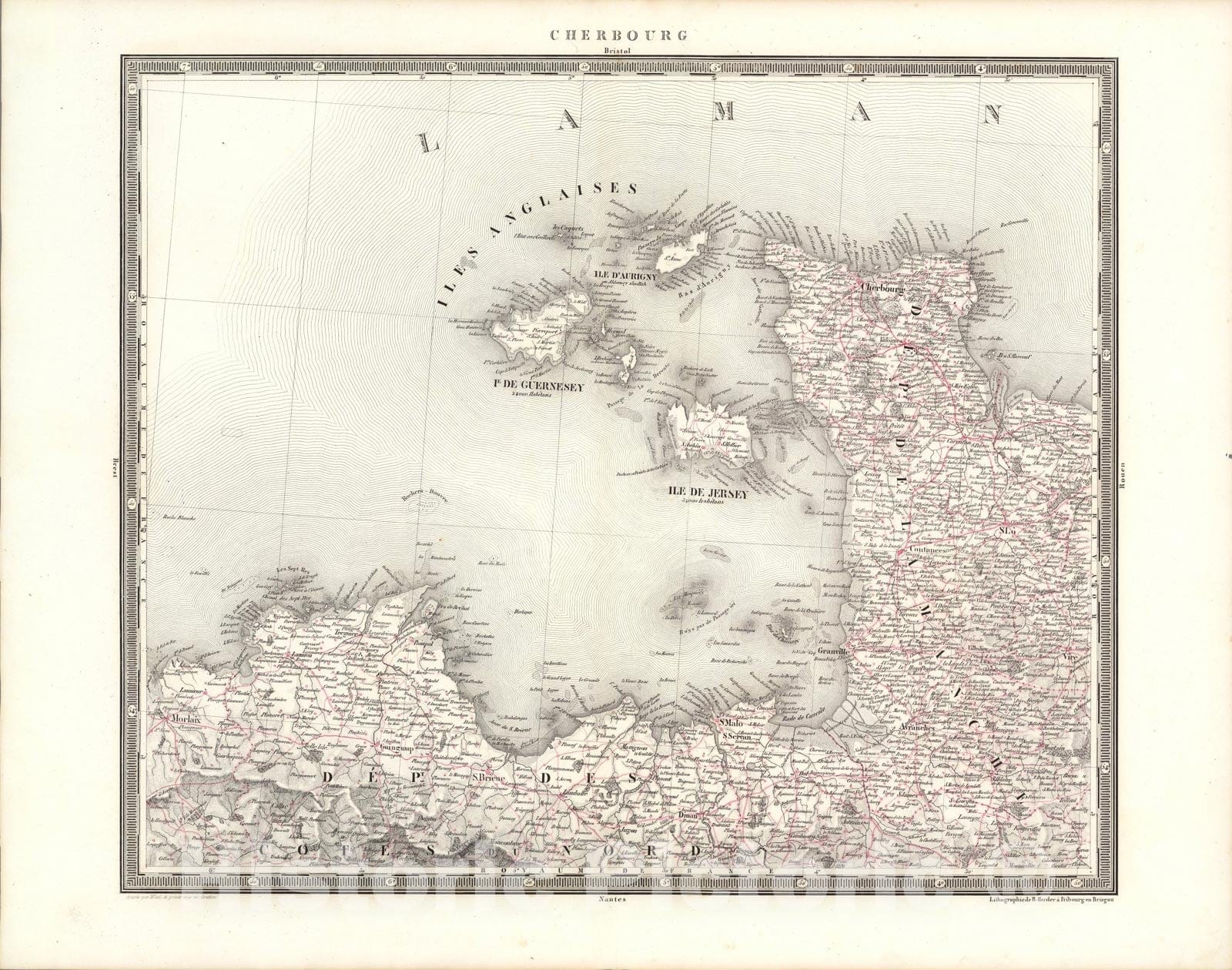 Historic Map : Cherbourg, 1838, Vintage Wall Art