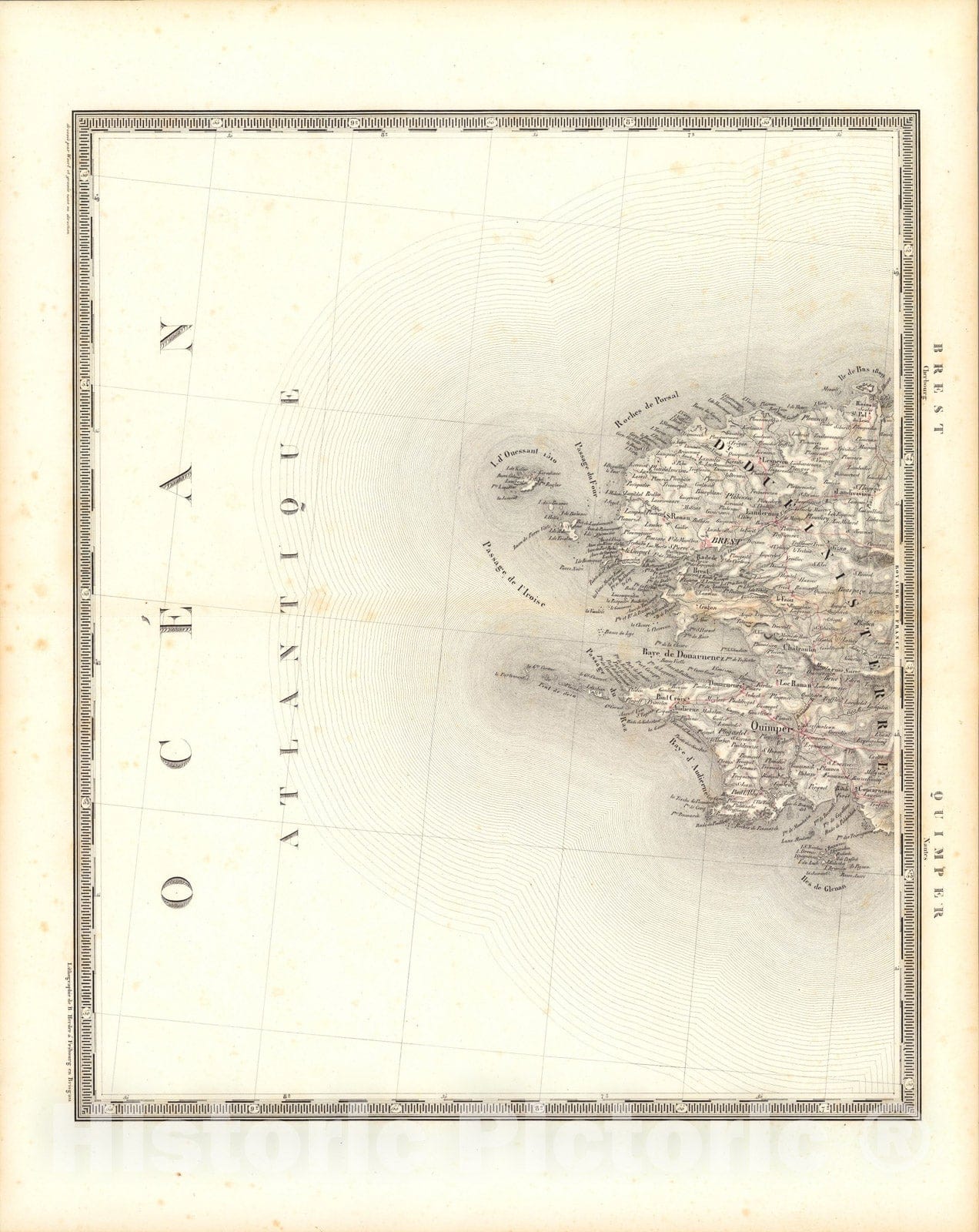 Historic Map : Brest, Quimper, 1838, Vintage Wall Art