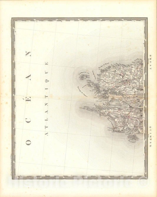 Historic Map : Brest, Quimper, 1838, Vintage Wall Art