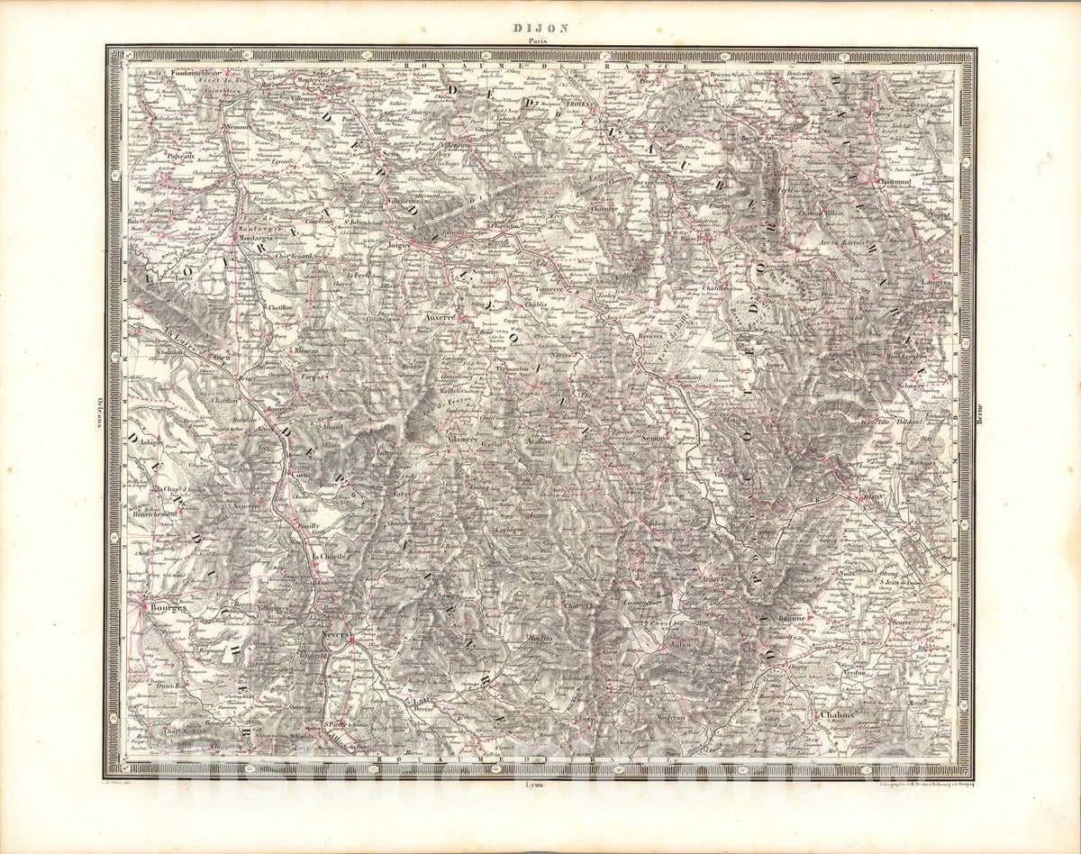 Historic Map : Dijon, 1838, Vintage Wall Art