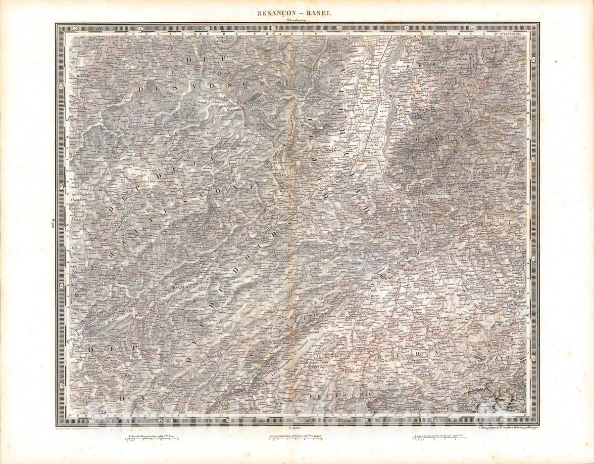 Historic Map : Besancon - Basel, 1838, Vintage Wall Art