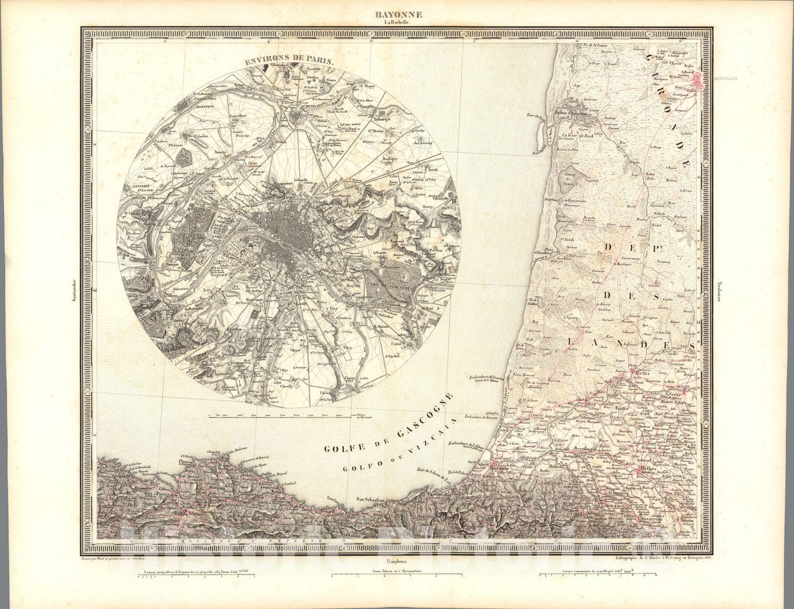 Historic Map : Bayonne, 1838, Vintage Wall Art
