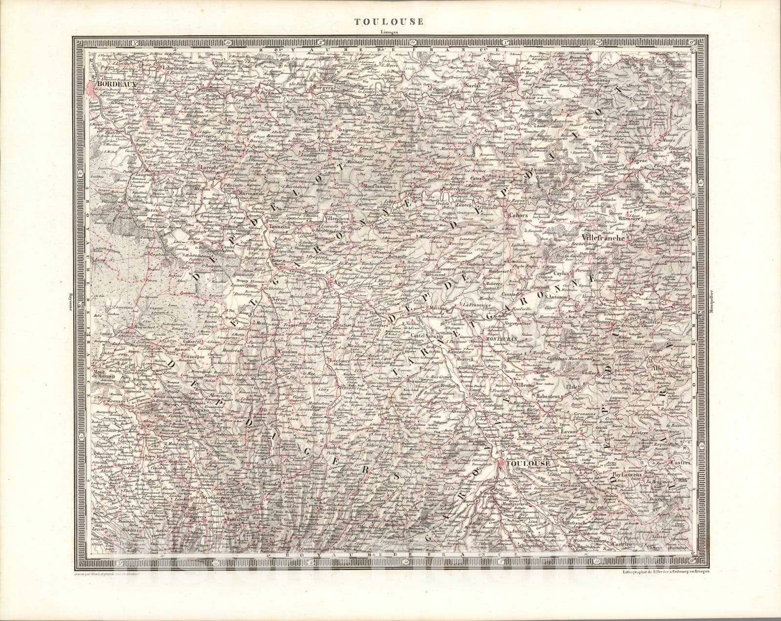 Historic Map : Toulouse, 1838, Vintage Wall Art