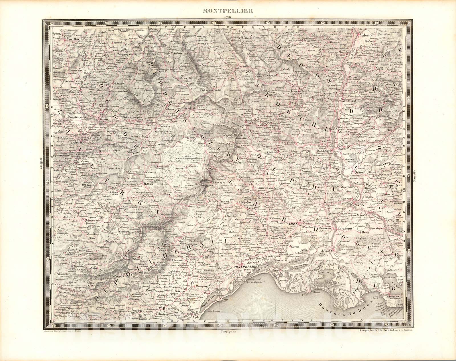 Historic Map : Montpellier, 1838, Vintage Wall Art
