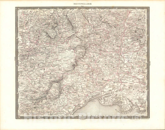 Historic Map : Montpellier, 1838, Vintage Wall Art