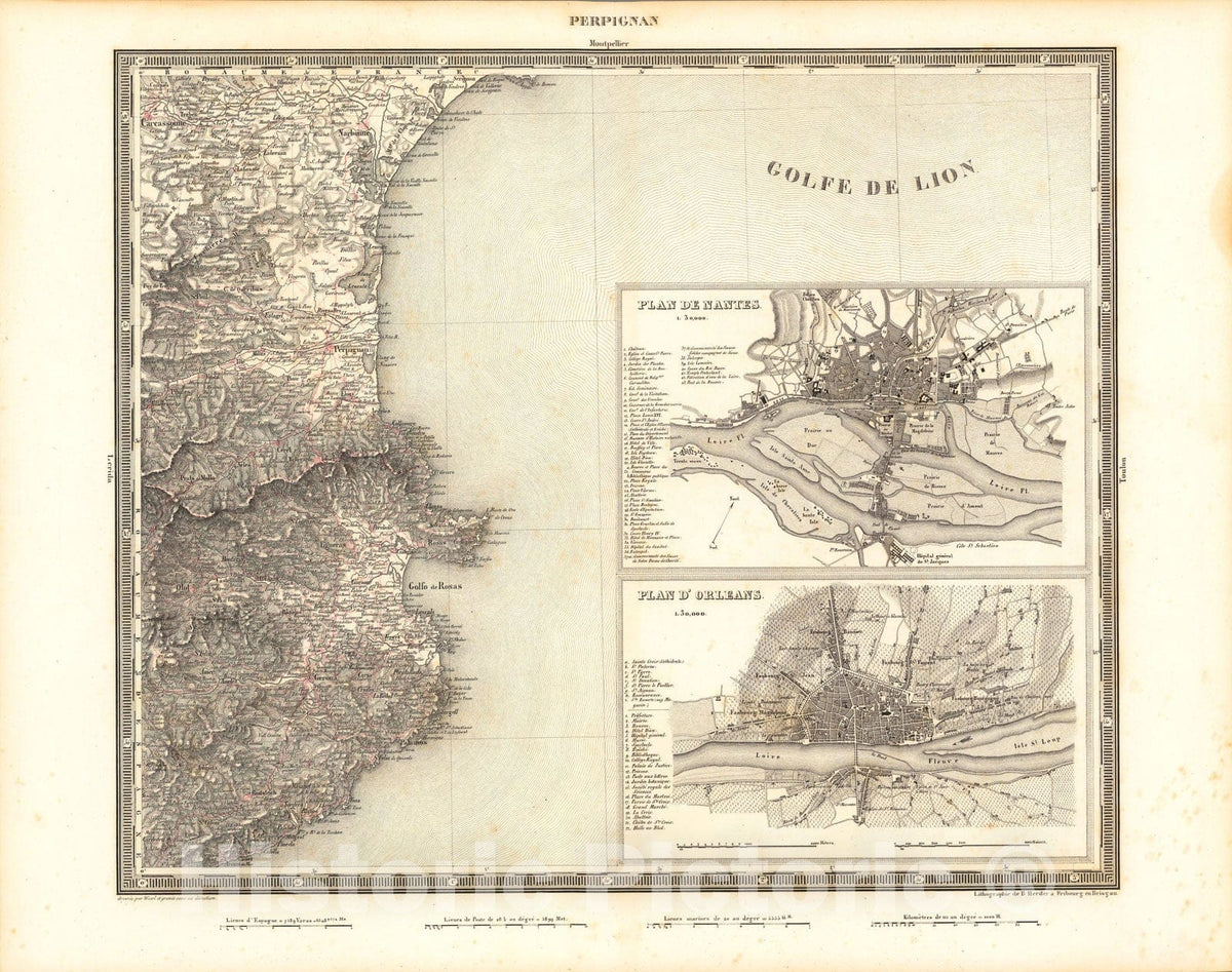 Historic Map : Perpignan, 1838, Vintage Wall Art