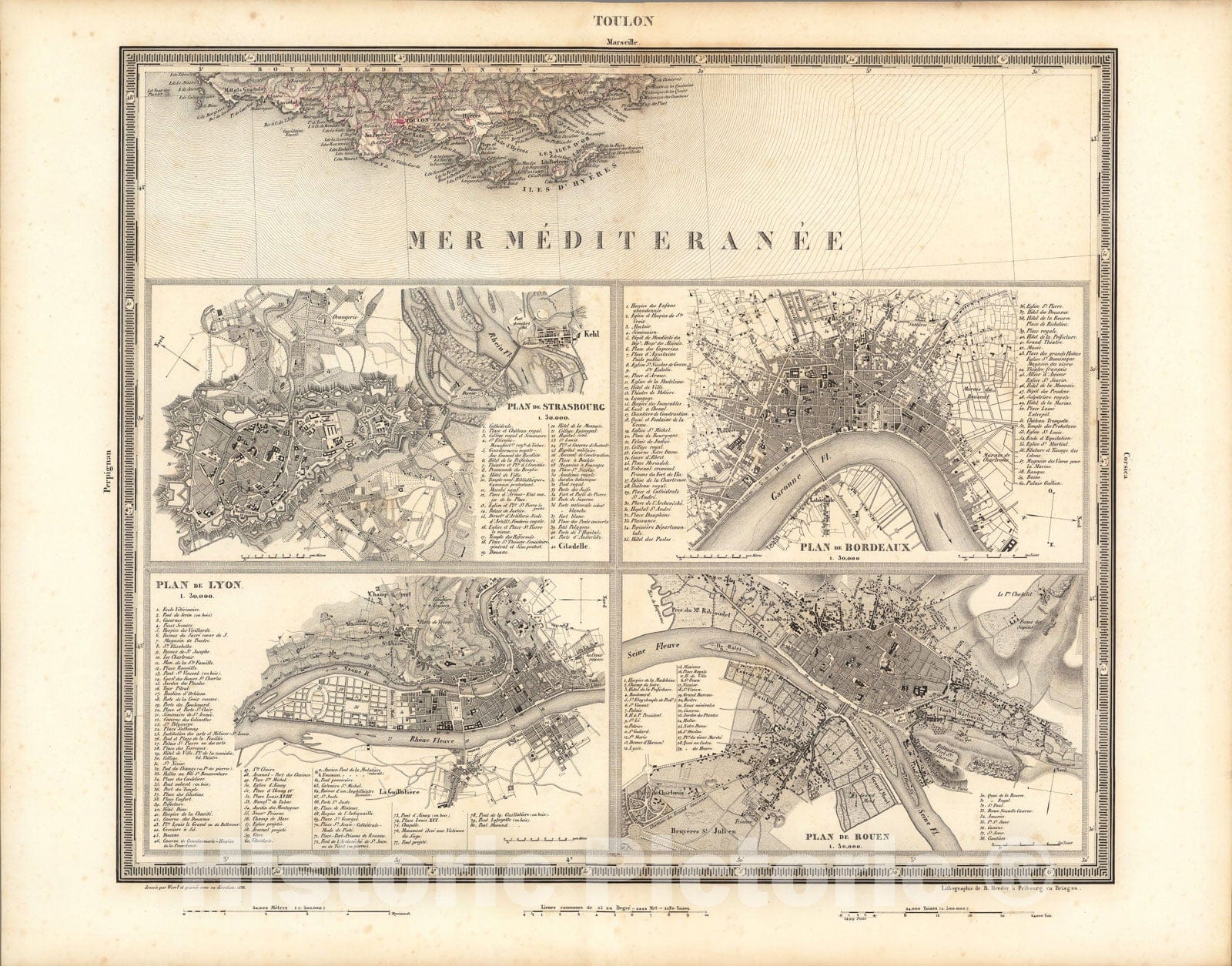 Historic Map : Toulon, 1838, Vintage Wall Art