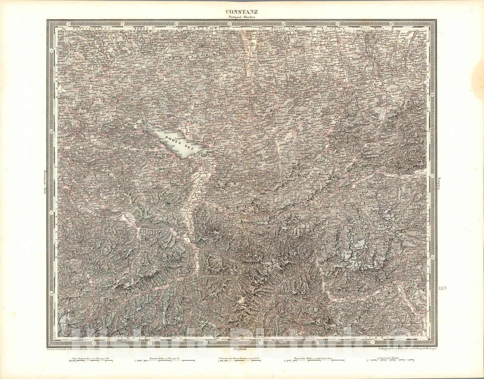 Historic Map : Constanz, 1838, Vintage Wall Art
