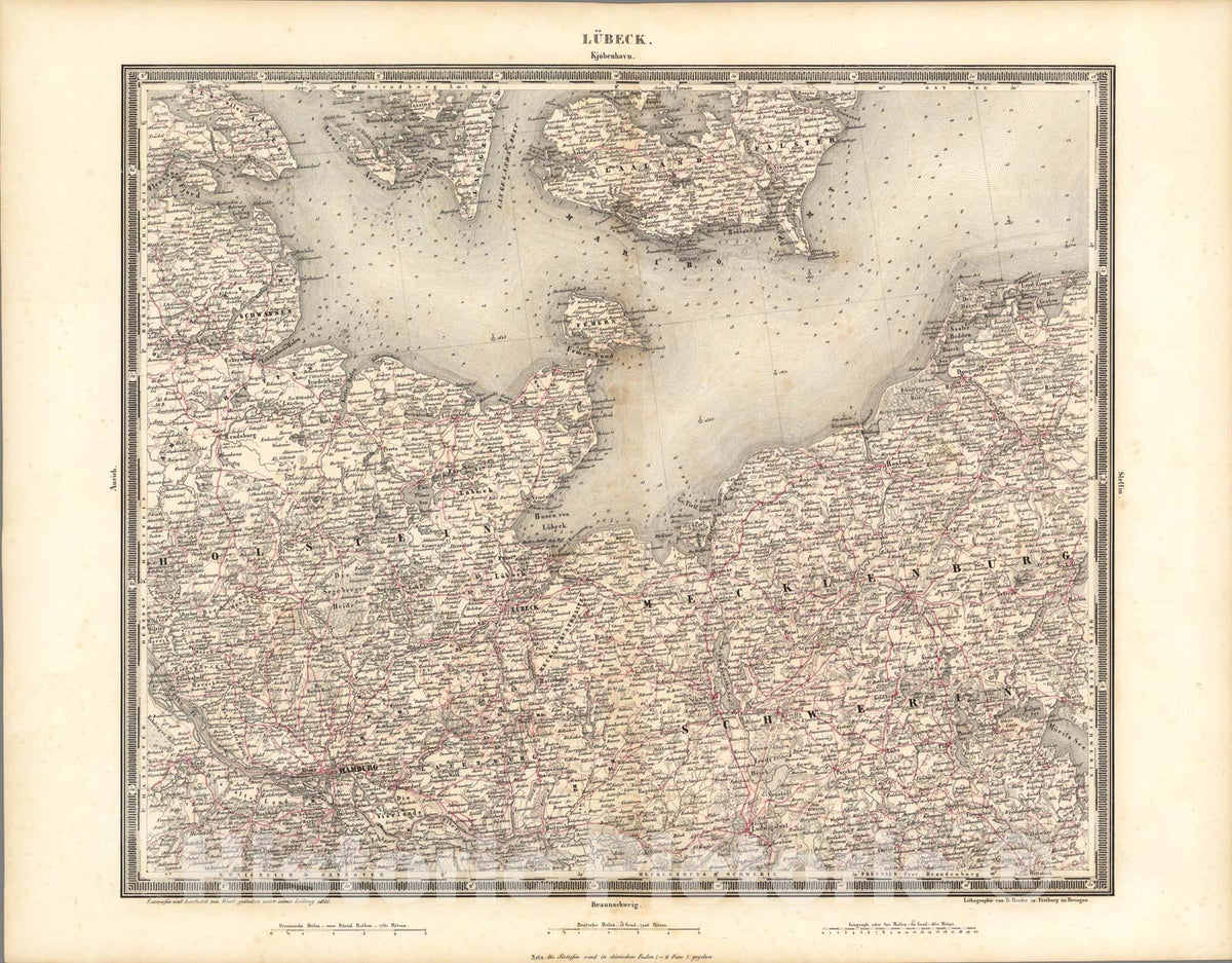 Historic Map : Lubeck, 1838, Vintage Wall Art