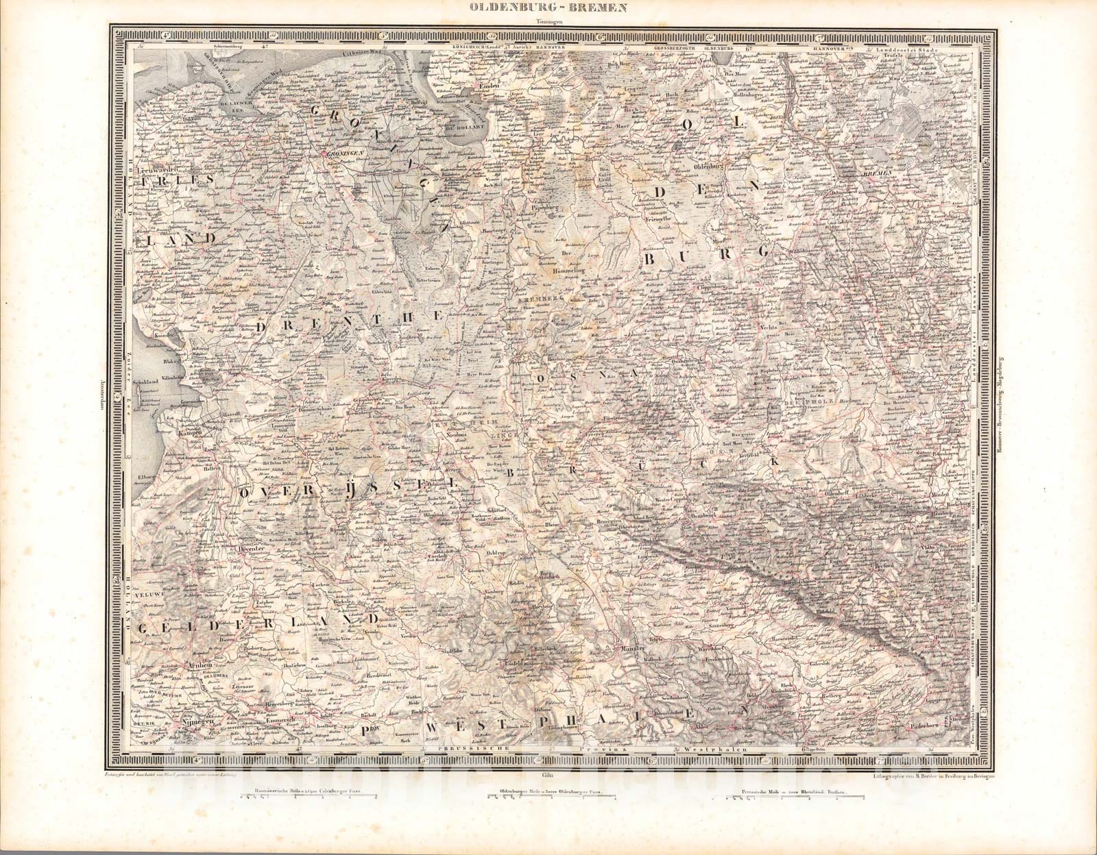 Historic Map : Oldenburg-Bremen, 1838, Vintage Wall Art