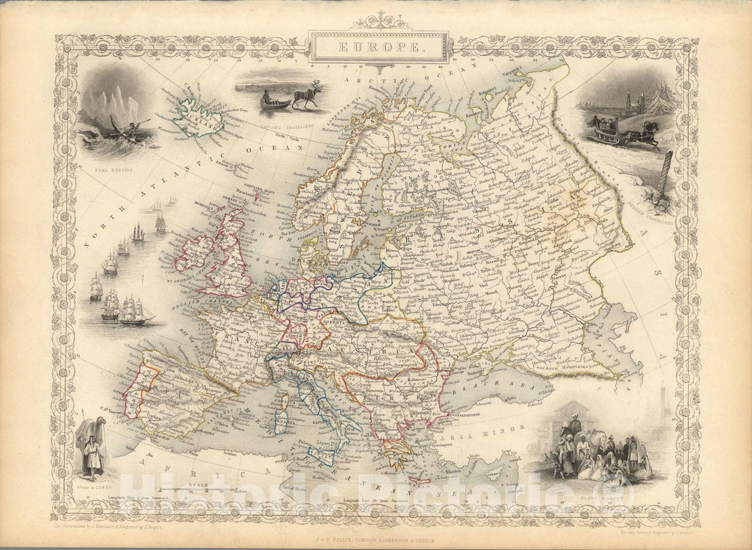 Historic Map : Europe., 1851, Vintage Wall Art