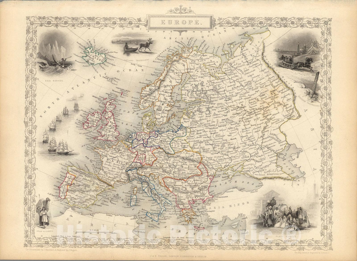 Historic Map : Europe., 1851, Vintage Wall Art