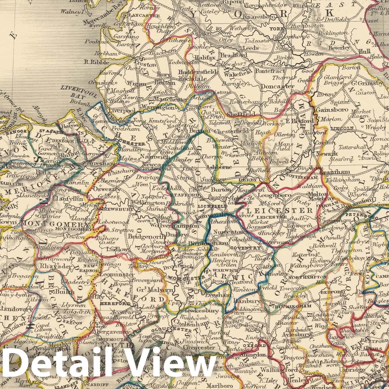 Historic Map : England and Wales., 1851, Vintage Wall Art