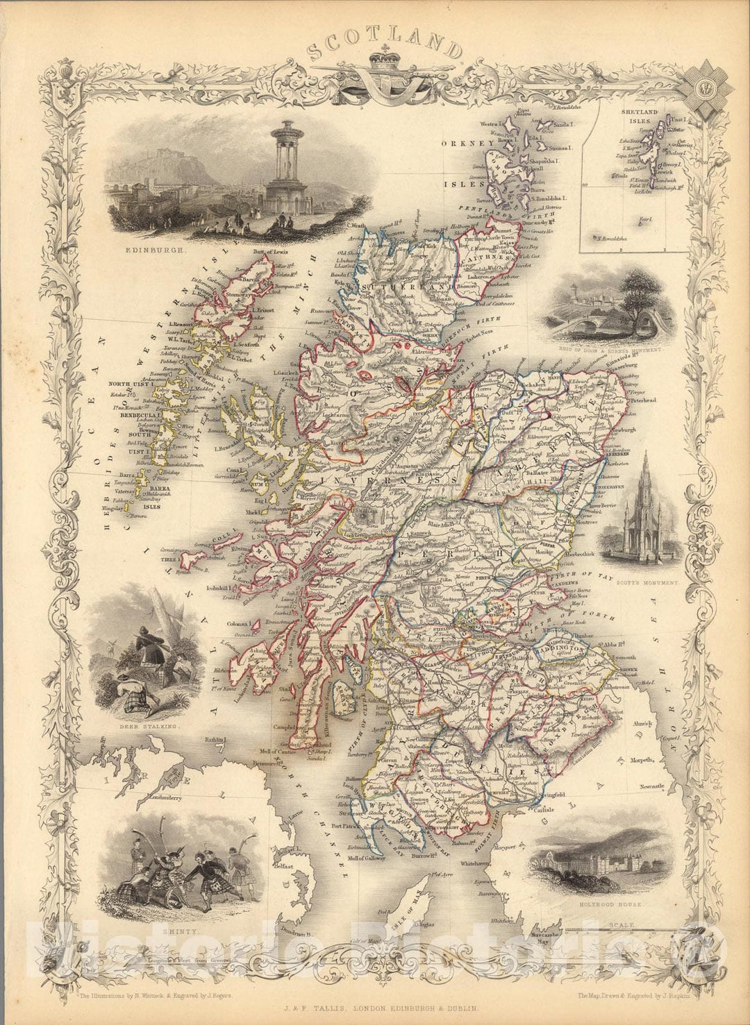 Historic Map : Scotland (with) inset map of the Shetland Islands., 1851, Vintage Wall Art