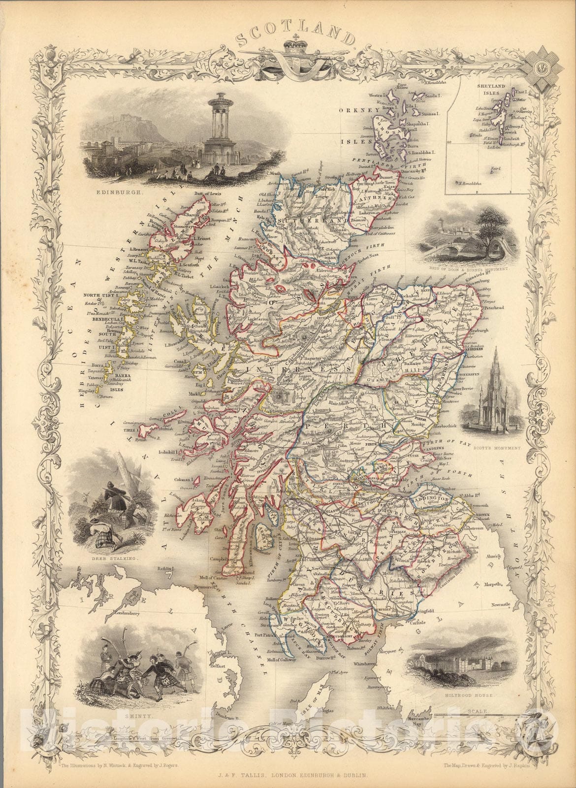 Historic Map : Scotland (with) inset map of the Shetland Islands., 1851, Vintage Wall Art