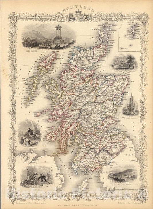 Historic Map : Scotland (with) inset map of the Shetland Islands., 1851, Vintage Wall Art