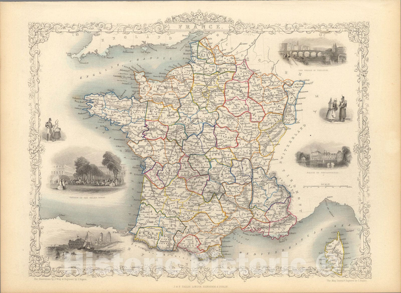 Historic Map : France., 1851, Vintage Wall Art