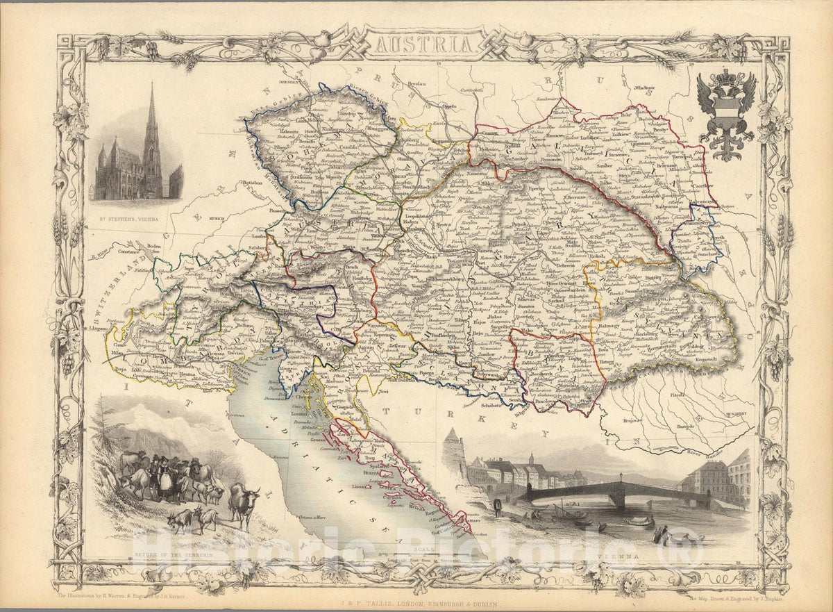 Austria, 1851 - Hand-Colored Historical Map Print