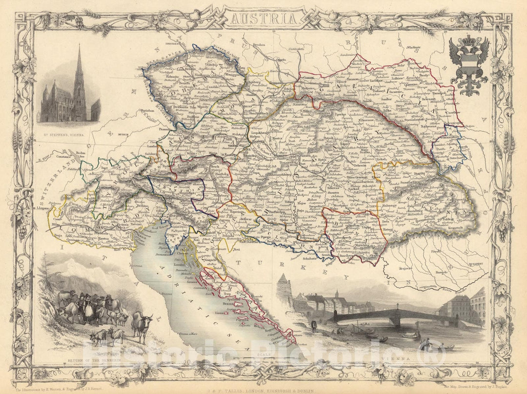 Historic Map : Austria., 1851, Vintage Wall Art
