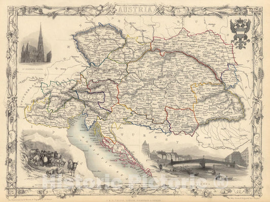 Historic Map : Austria., 1851, Vintage Wall Art