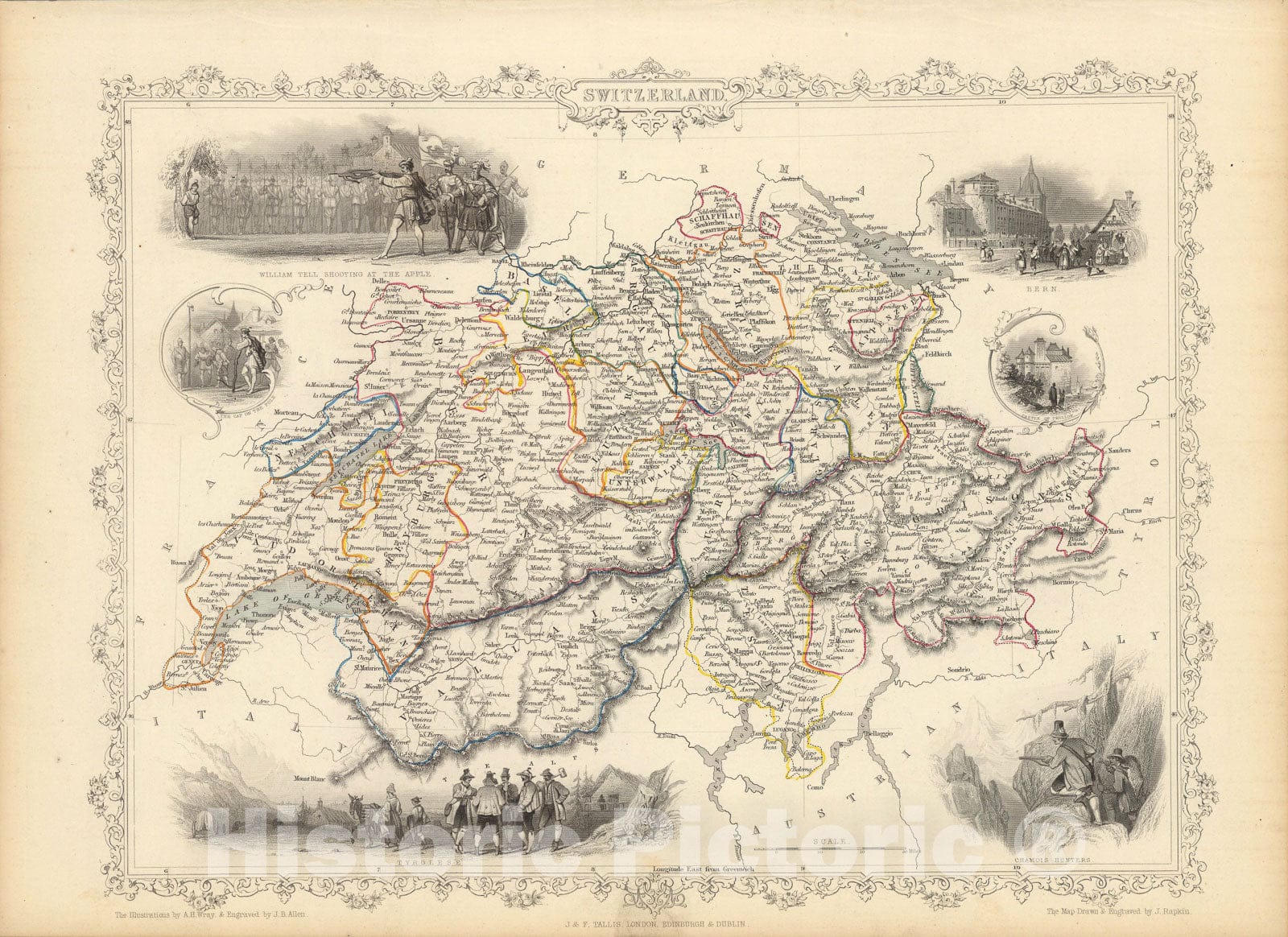 Historic Map : Switzerland., 1851, Vintage Wall Art