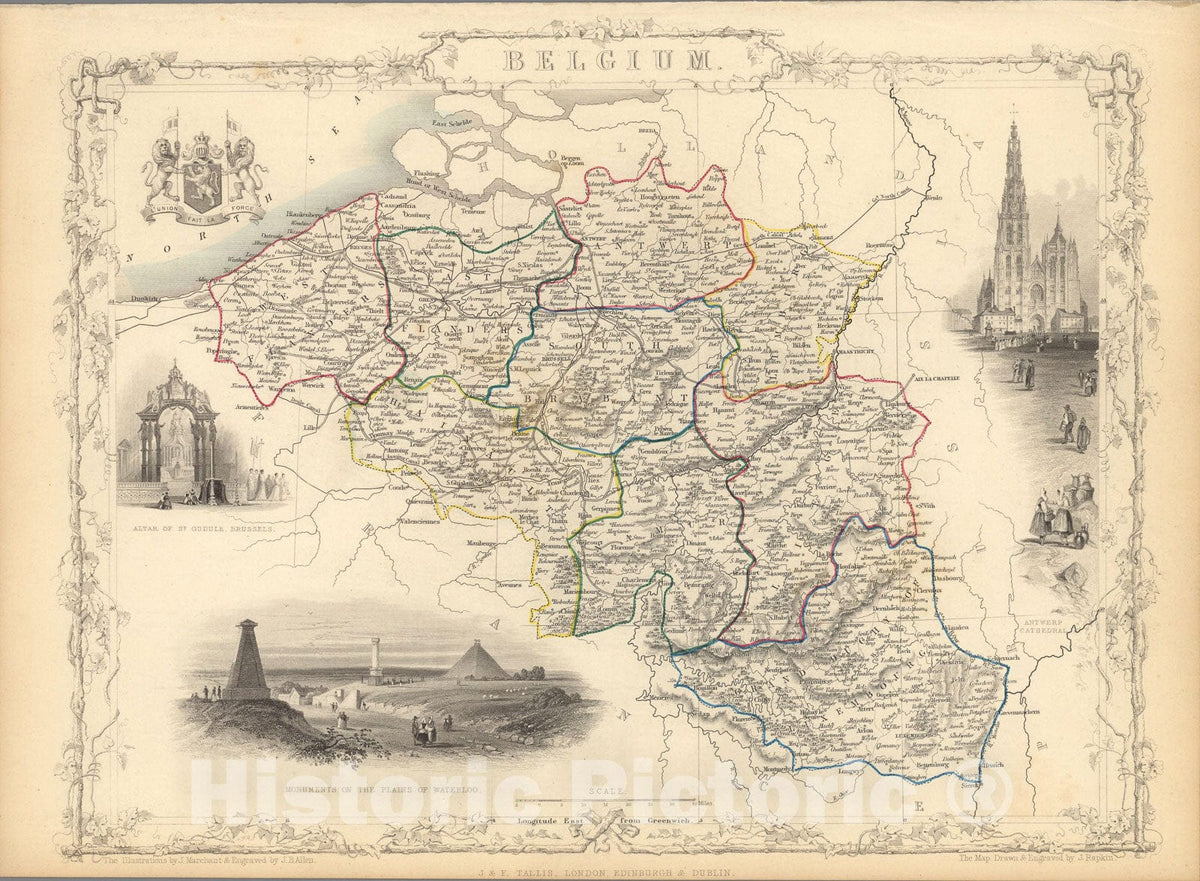 Historic Map : Belgium., 1851, Vintage Wall Art