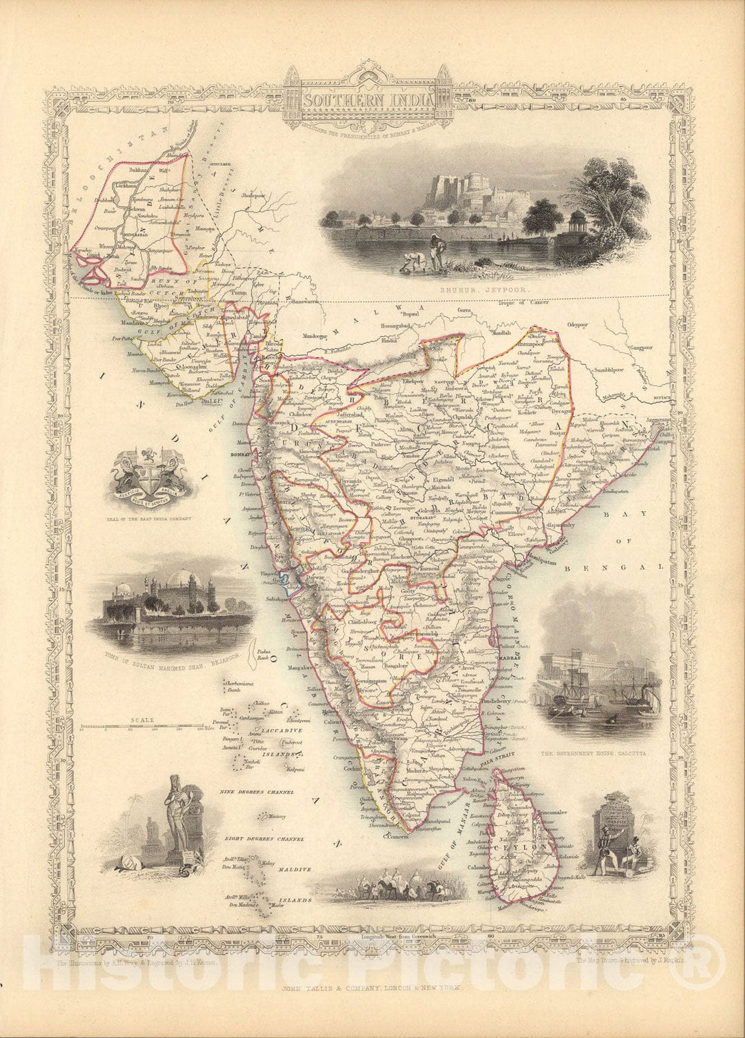 Historic Map : Southern India Including The Presidencies Of Bombay & Madras., 1851, Vintage Wall Art