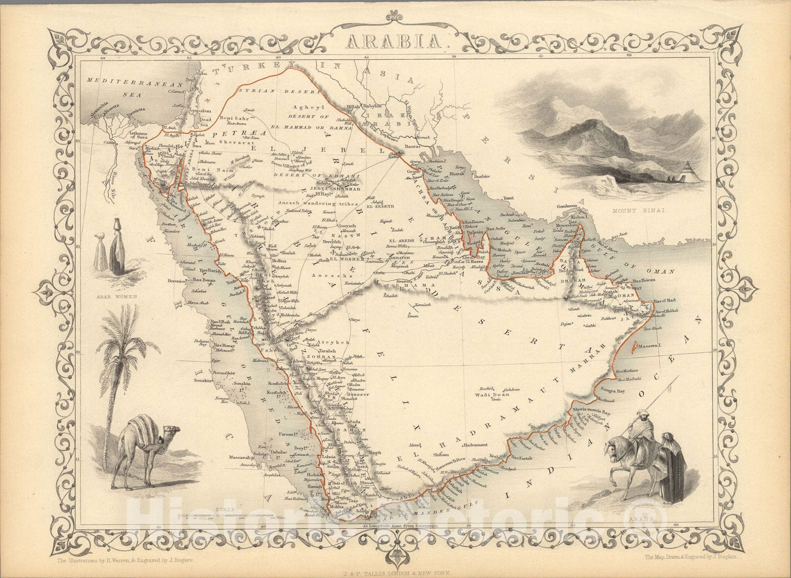 Historic Map : Arabia., 1851, Vintage Wall Art