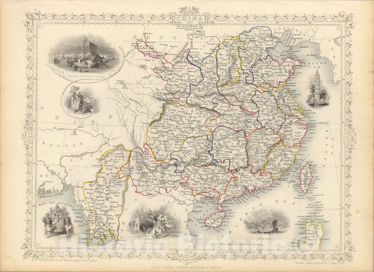 Historic Map : China And Burmah., 1851, Vintage Wall Art
