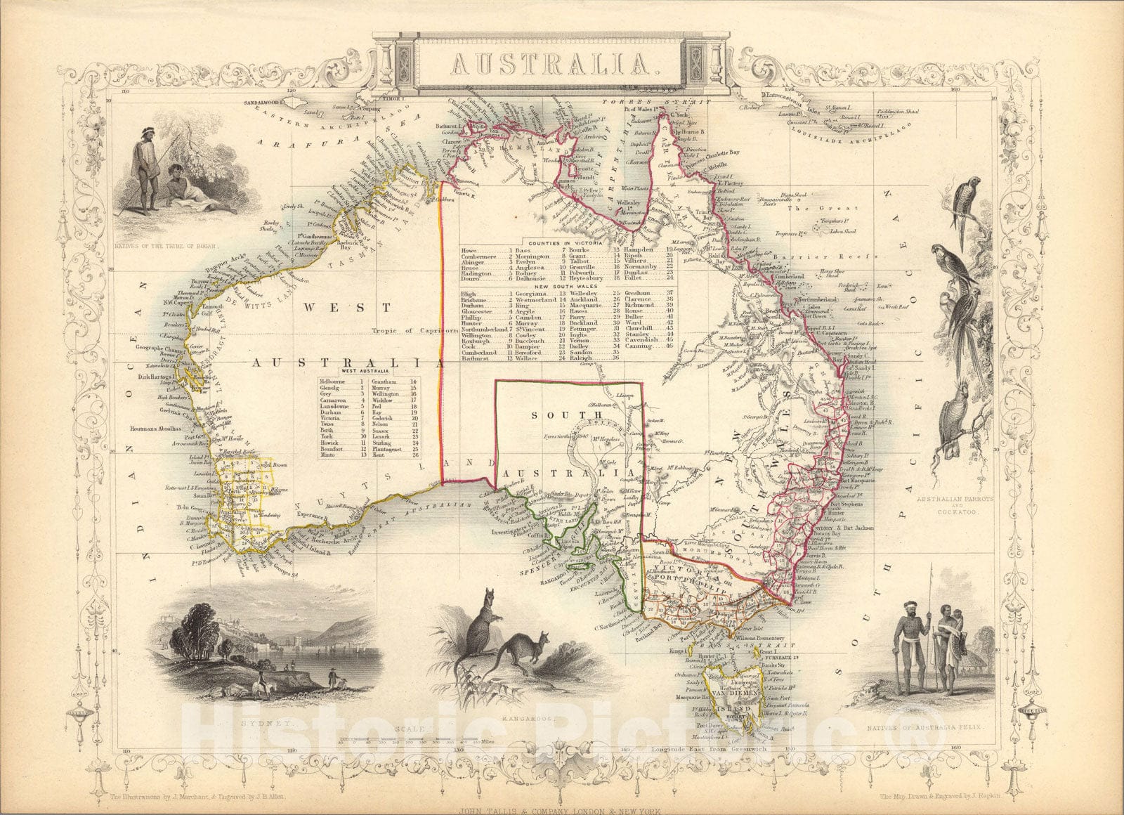 Australia, 1851 - Hand-Colored Historical Map Print