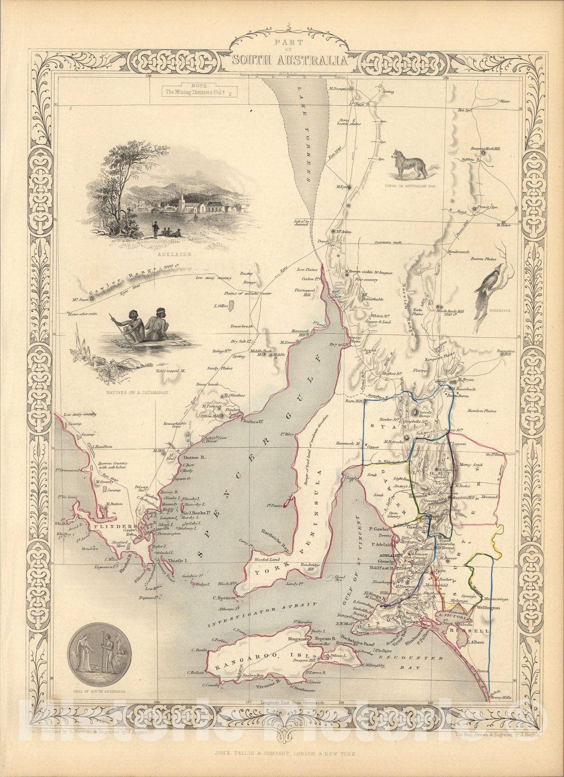 Historic Map : Part Of South Australia., 1851, Vintage Wall Art
