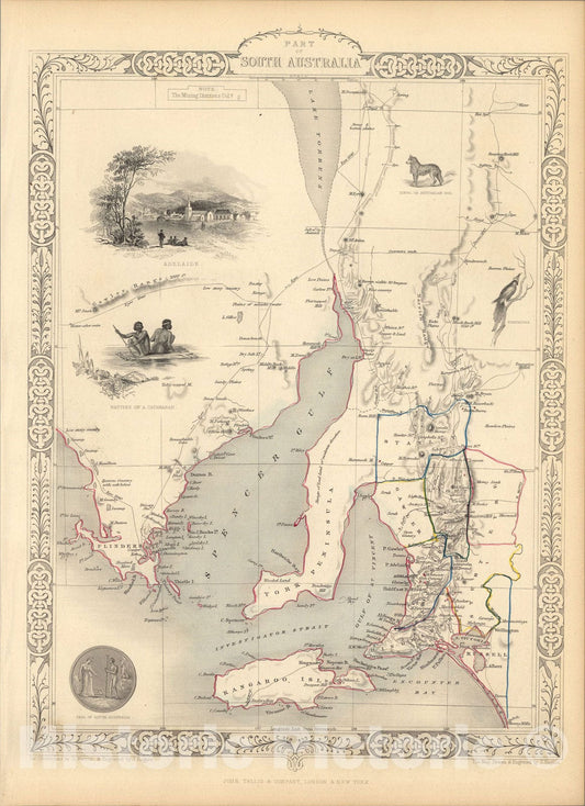 Historic Map : Part Of South Australia., 1851, Vintage Wall Art