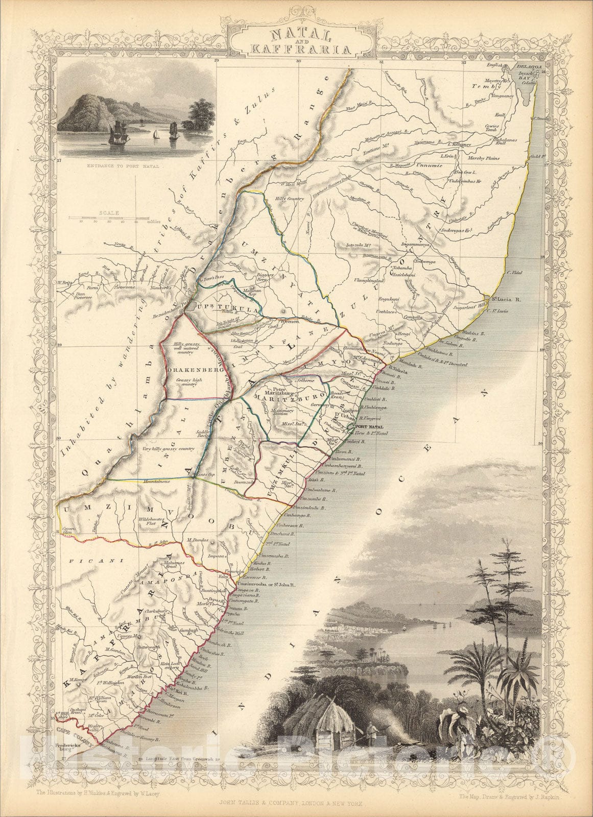 Historic Map : Natal And Kaffraria., 1851, Vintage Wall Art