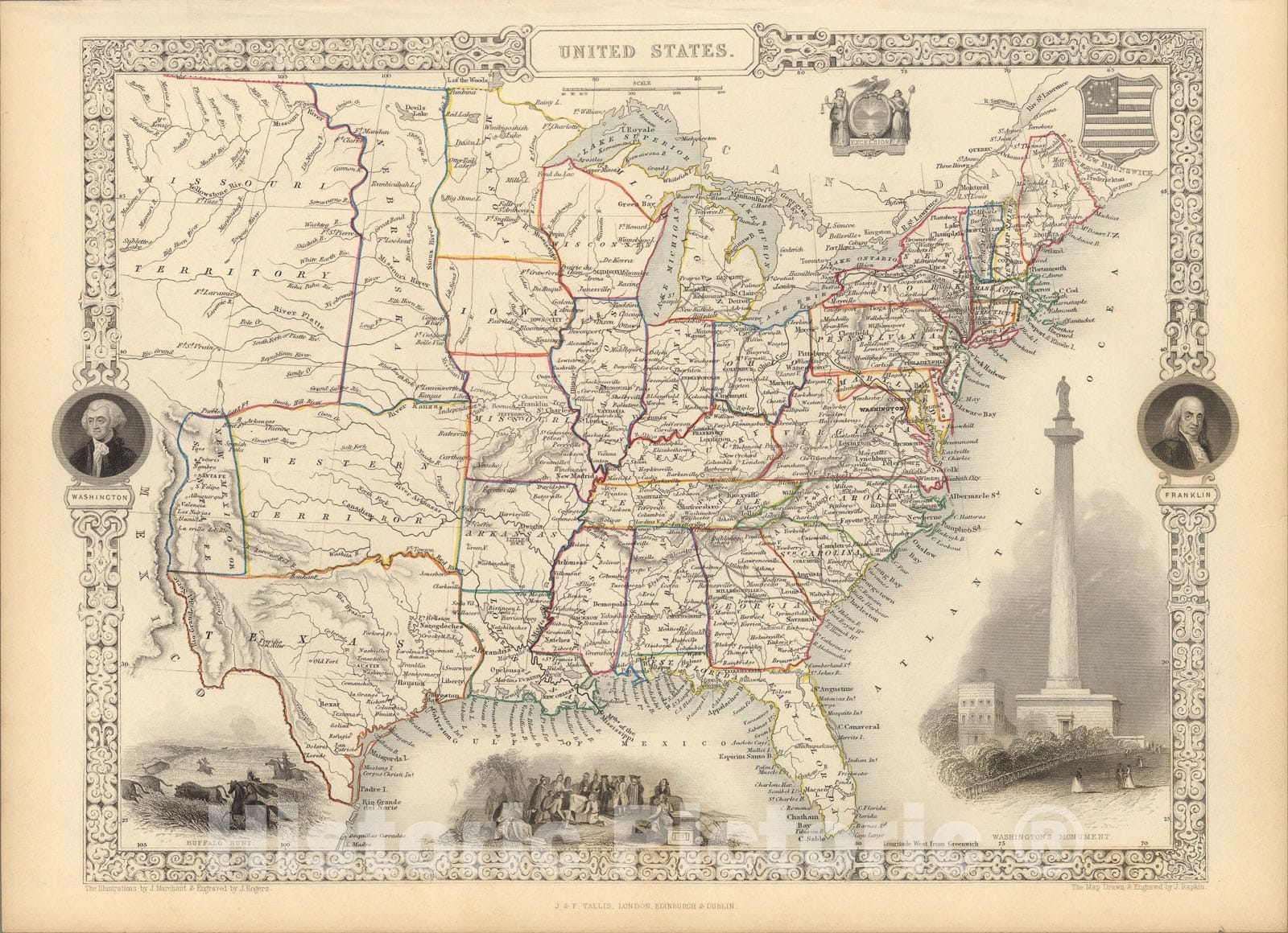 Historic Map : United States., 1851, Vintage Wall Art