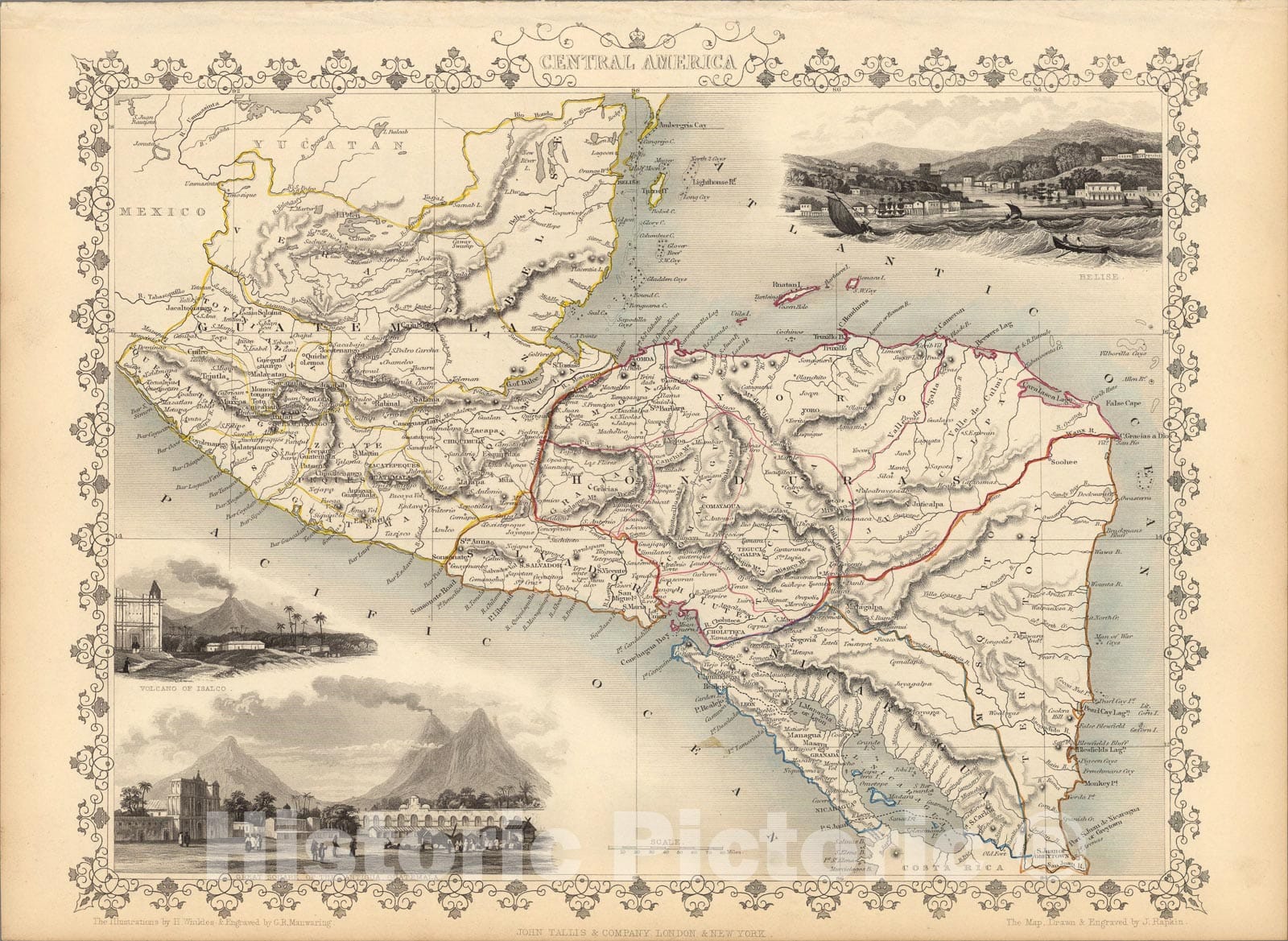 Historic Map : Central America., 1851, Vintage Wall Art